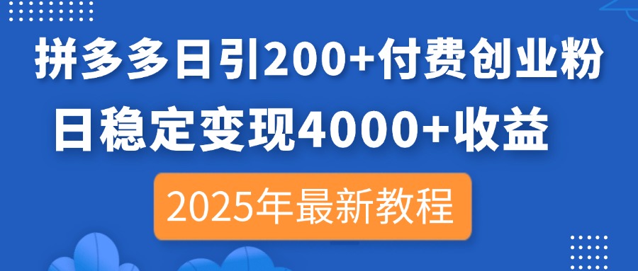 （14217期）拼多多日引200+付费创业粉，日稳定变现4000+收益，2025年最新教程-轻创终点站